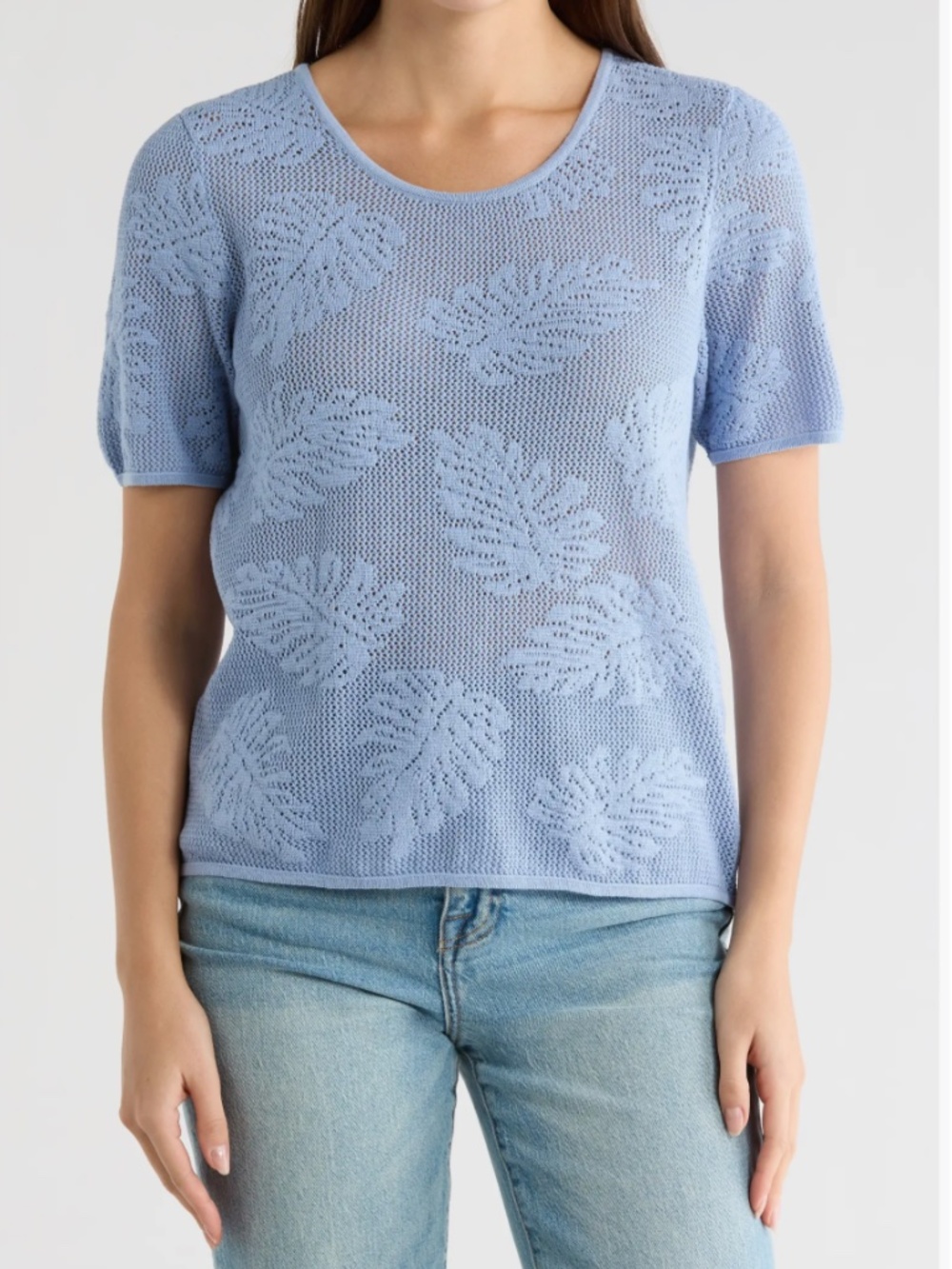 NEW! Daniel Rainn DR2 Cotton Jacquard Short Sleeve Sweater Size XS French Blue